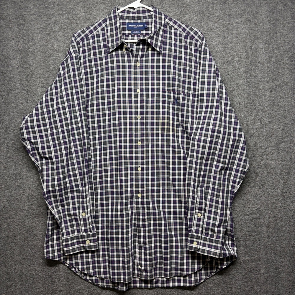 Ralph Lauren Golf Mens XL Tilden Plaid Button Down Shirt Navy Green Cotton